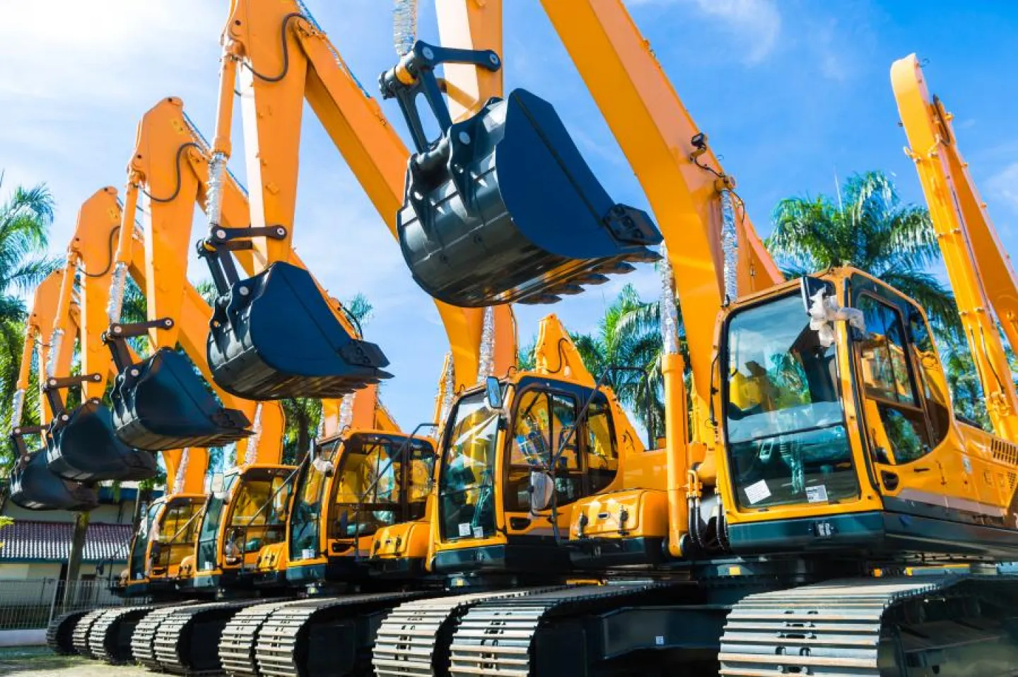 Line of tracked excavators for hire