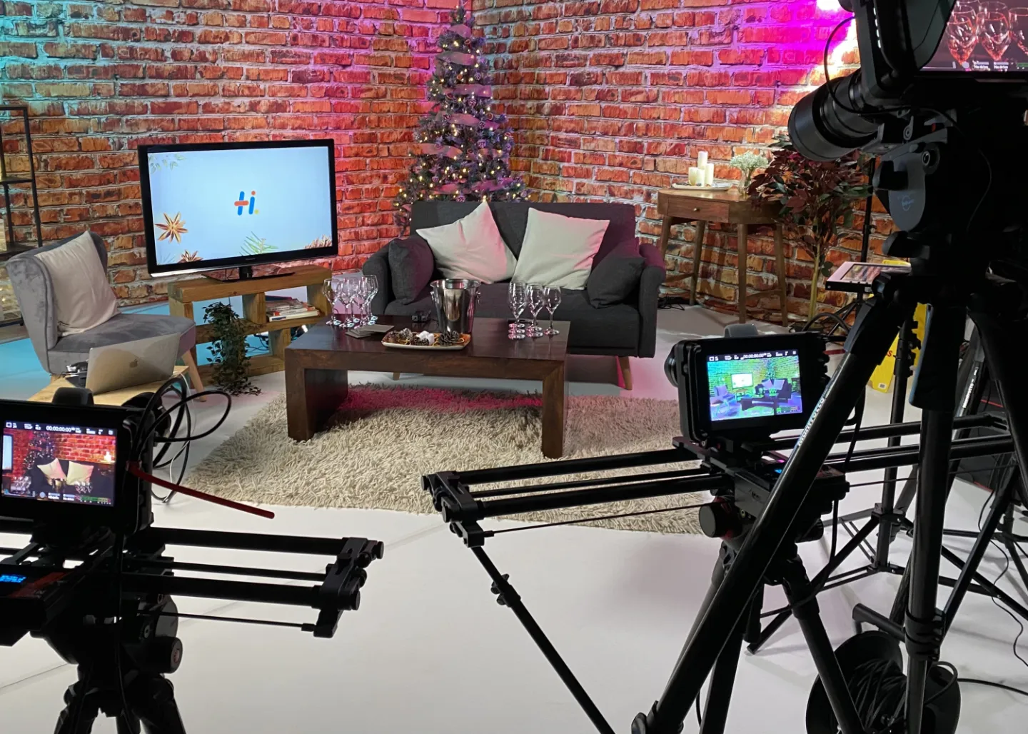 Video studio set up for a celebrity appearance