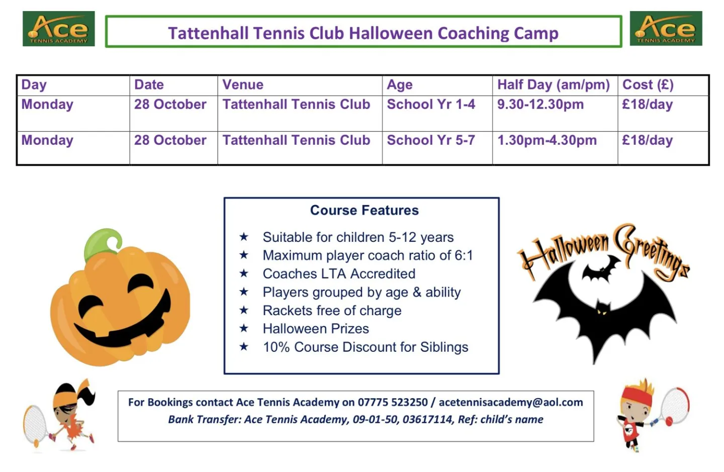 Tennis Club Halloween Coaching Camp