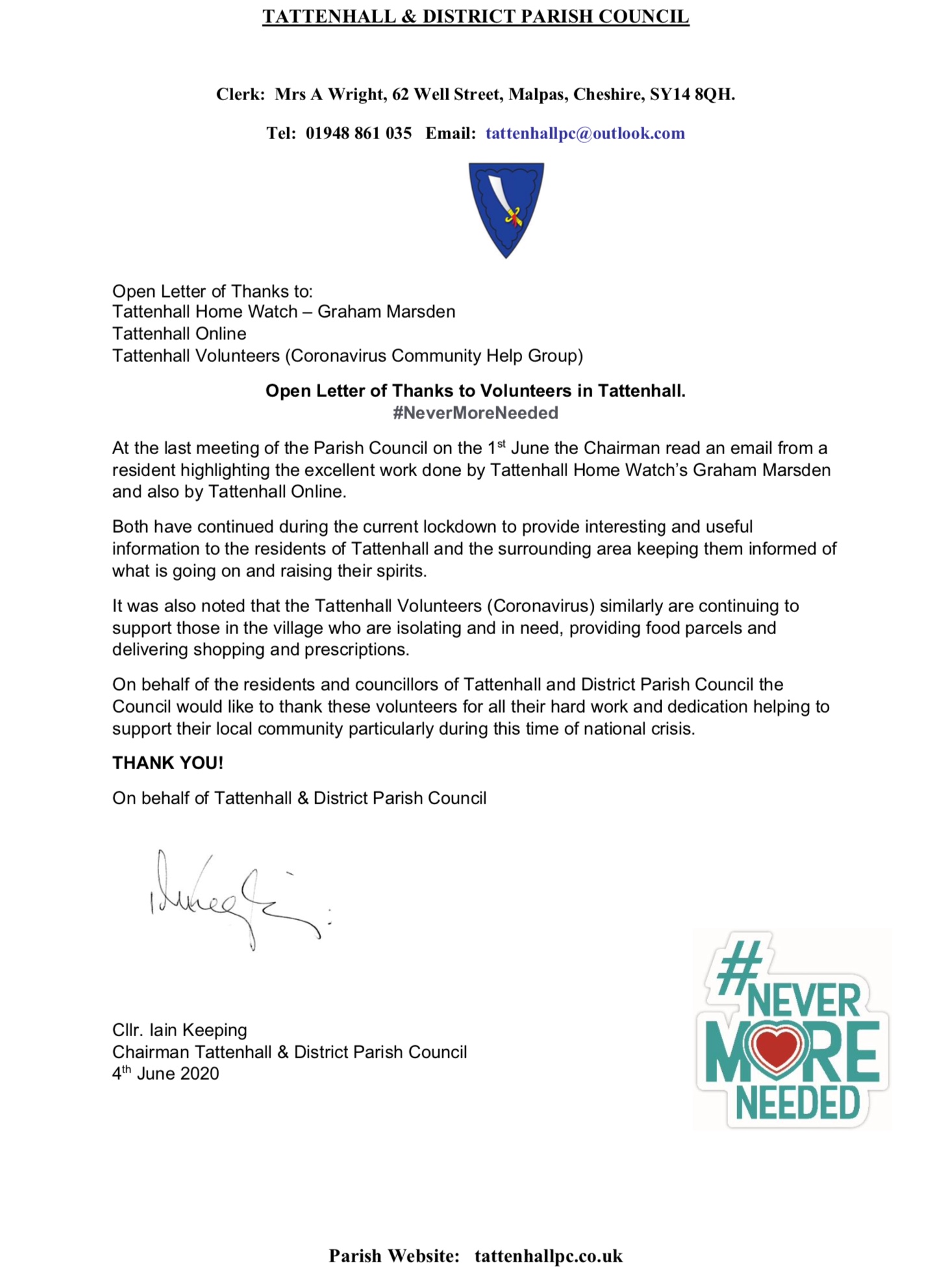 Letter of Thanks