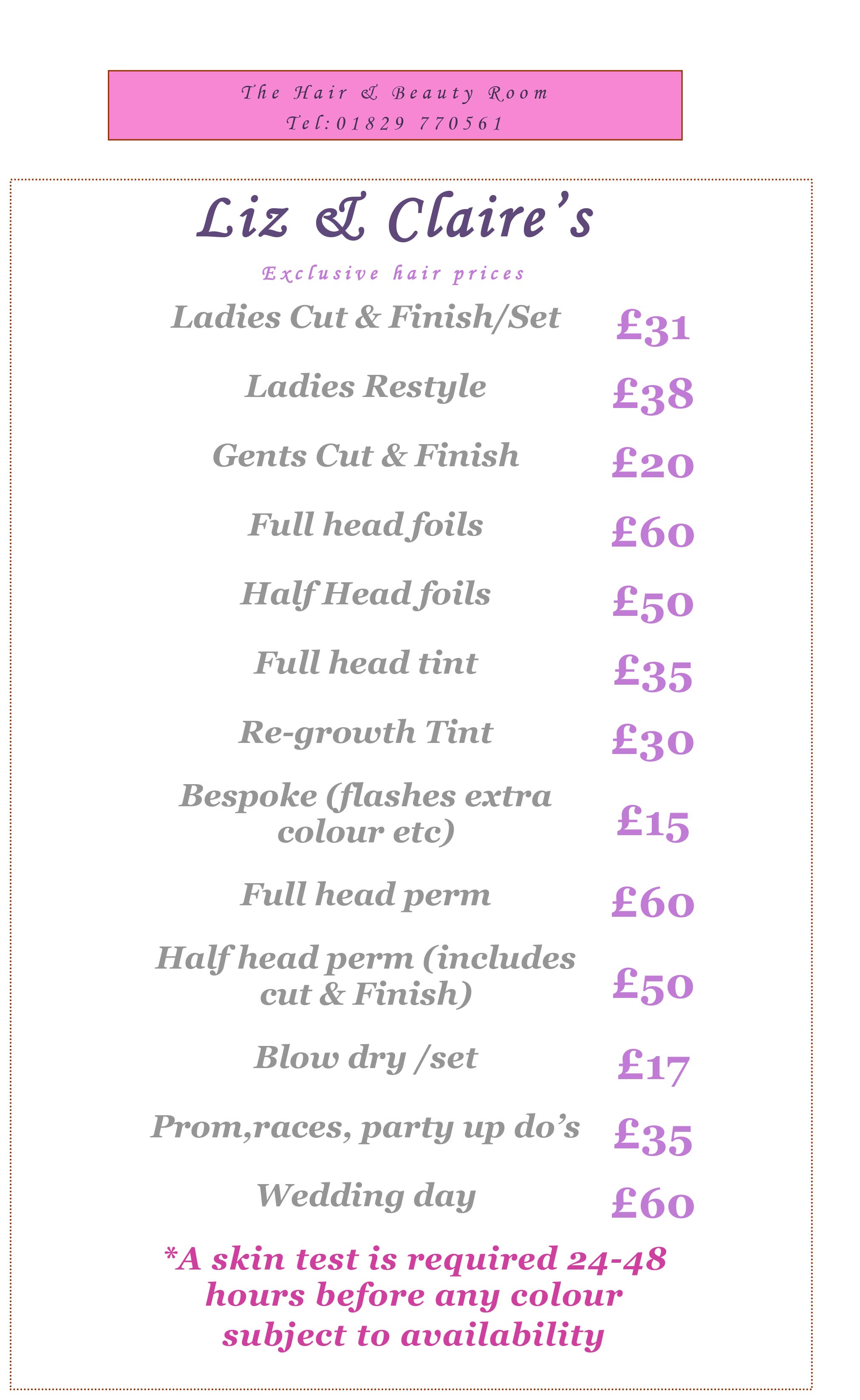 Claire Liz Price List
