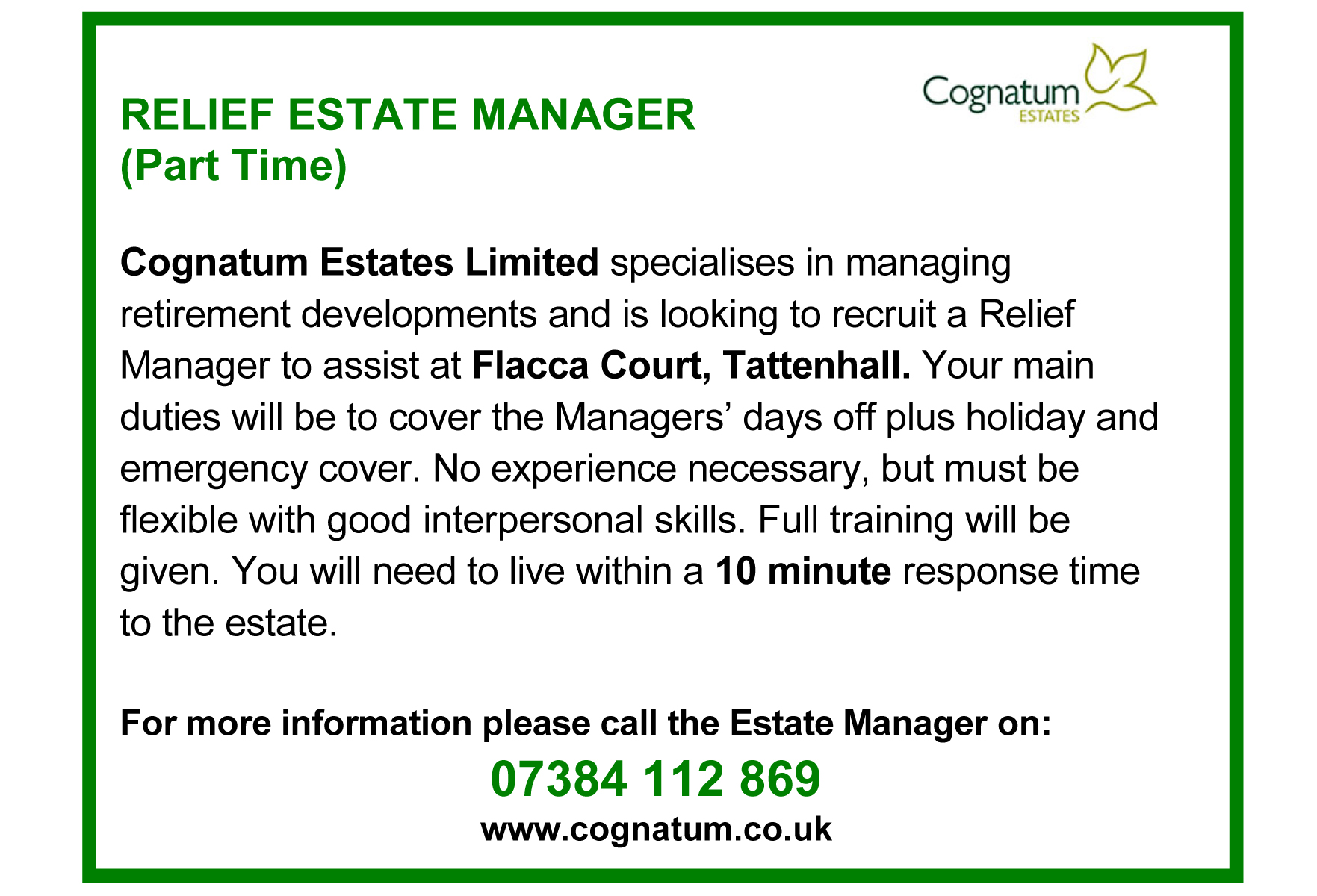 Relief Managers job advert