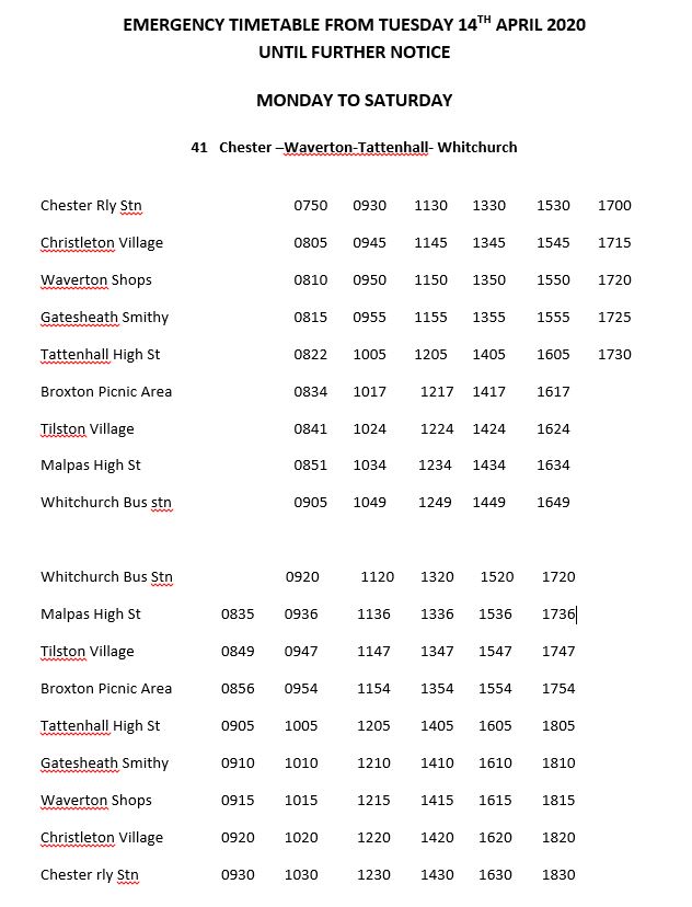 A41 Emergency Bus Time table