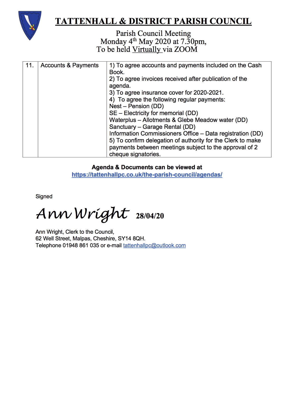 Tattenhall May Agenda 2020 yyy
