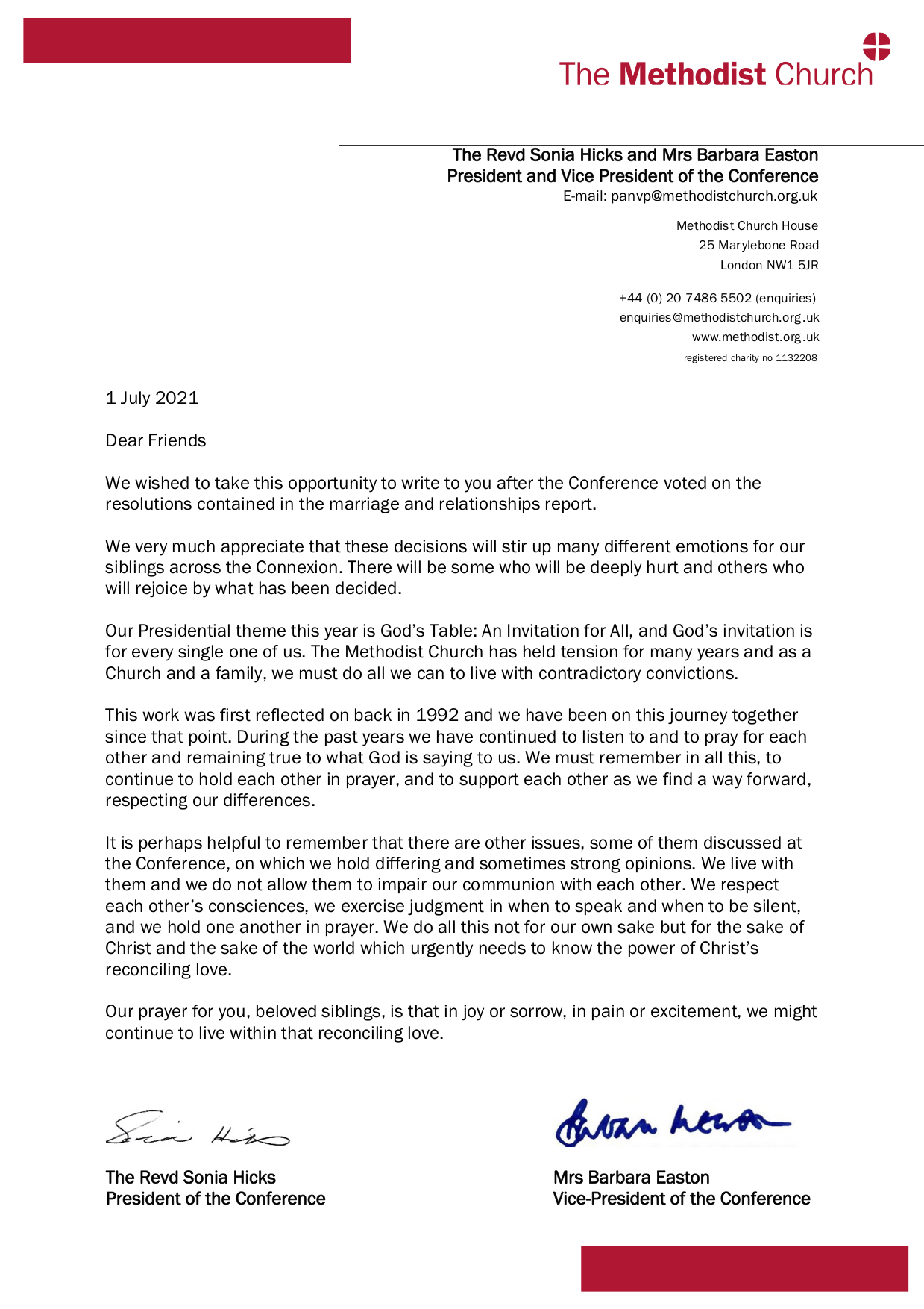 P and VP Pastoral letter 1 July 2021