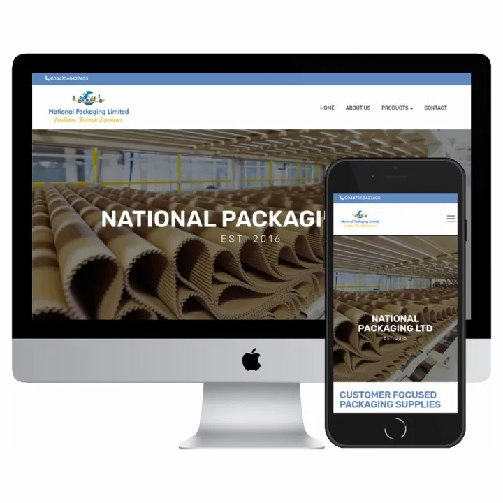 Desktop and mobile screenshots of the National Packaging website