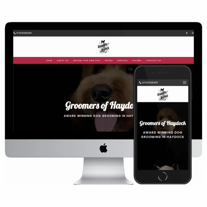 Desktop and mobile screenshots of the Groomers of Haydock website
