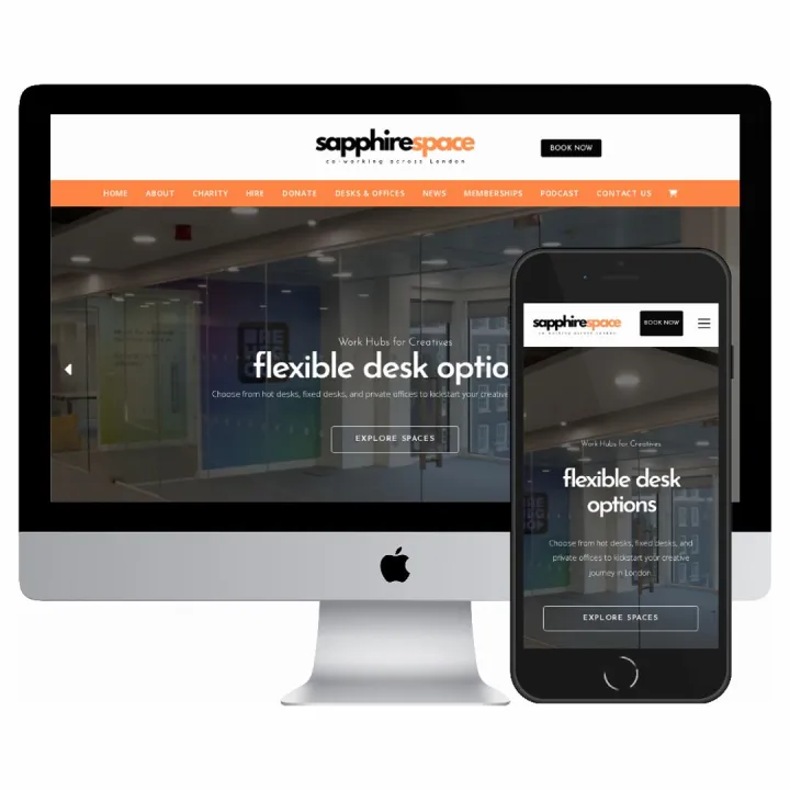Desktop and mobile screenshots of the Sapphire Space website