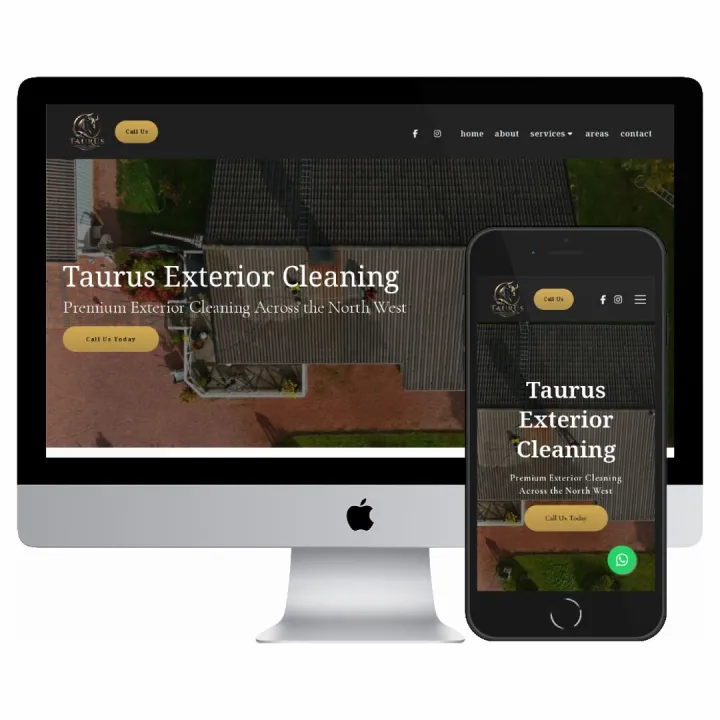 Desktop and mobile screenshots of the Taurus Exterior Cleaning website