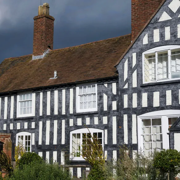 Old black and white timber framed farmhouse