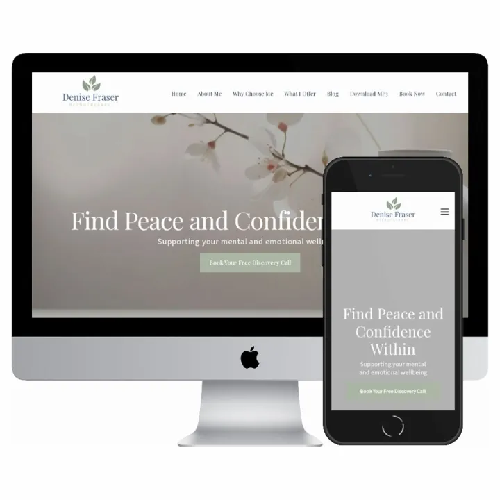 Desktop and mobile screenshots of the Denise Fraser Hypnotherapy website