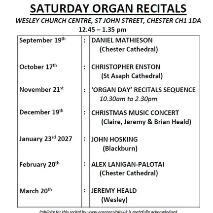 Saturday Recitals At The Wesley Sept 2026 to March