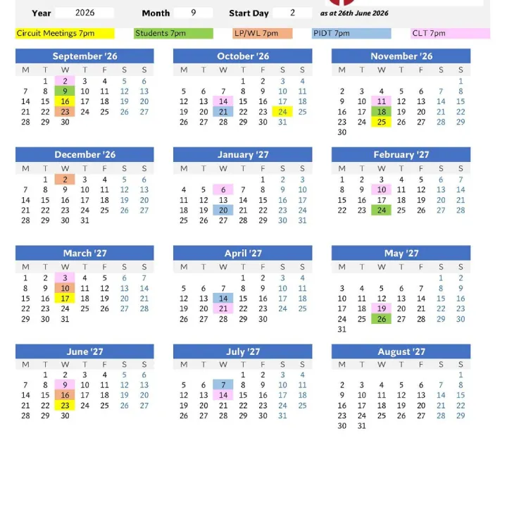 2026-2027 Various Meeting Dates
