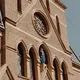 Close-up of a Gothic church facade featuring