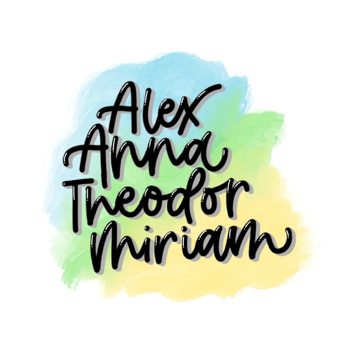 Personalised hand lettered family names print on a soft watercolour background, digital artwork designed in Procreate