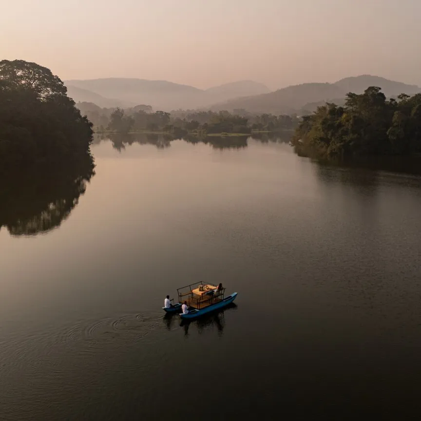 A small boat on Wewela Lake below Peacock Hill Sigiriya