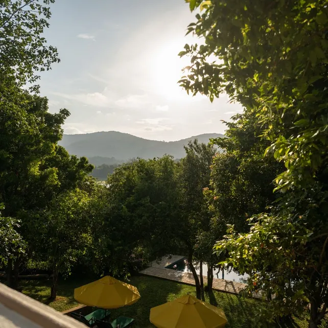 The pool and the Nuwara Gala mountain range seen from the 360 View Suite at Peacock Hill Sigiriya
