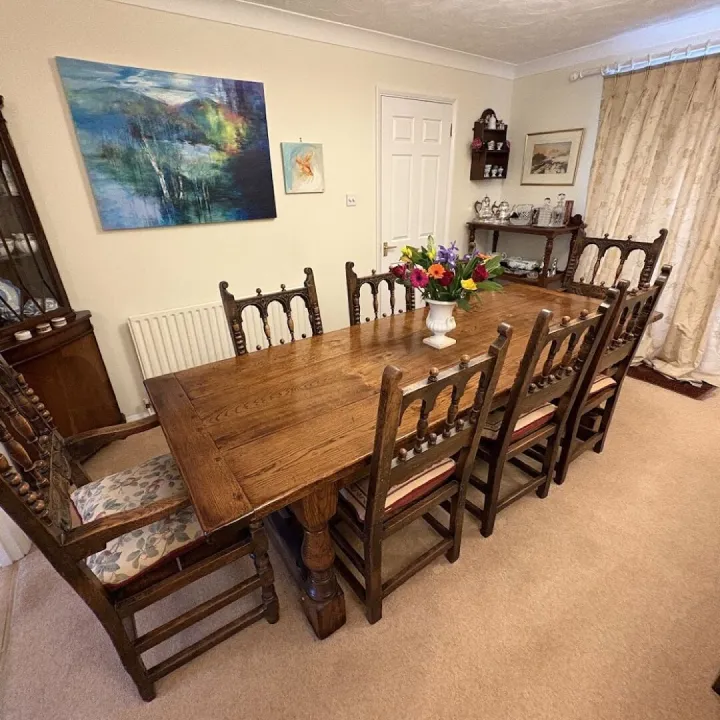 Solid dark wood dining room and 8 Derbyshire style oak chairs &ndash; Items for sale