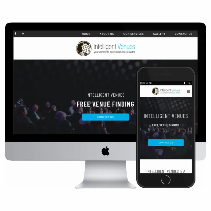 Desktop and mobile screenshots of the Intelligent Venues website