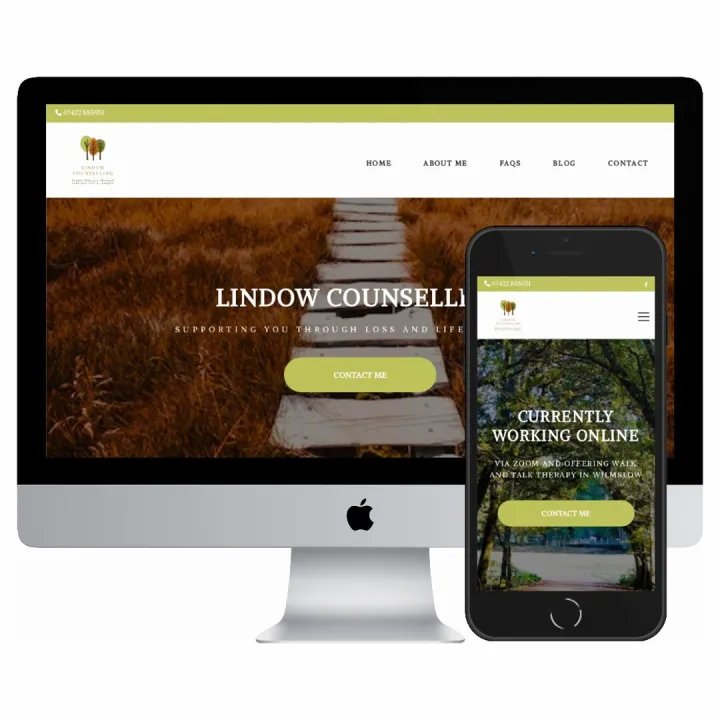 Desktop and mobile screenshots of the Lindow Counselling website