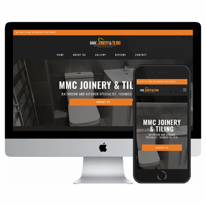 Desktop and mobile screenshots of the MMC Joinery Tiling website