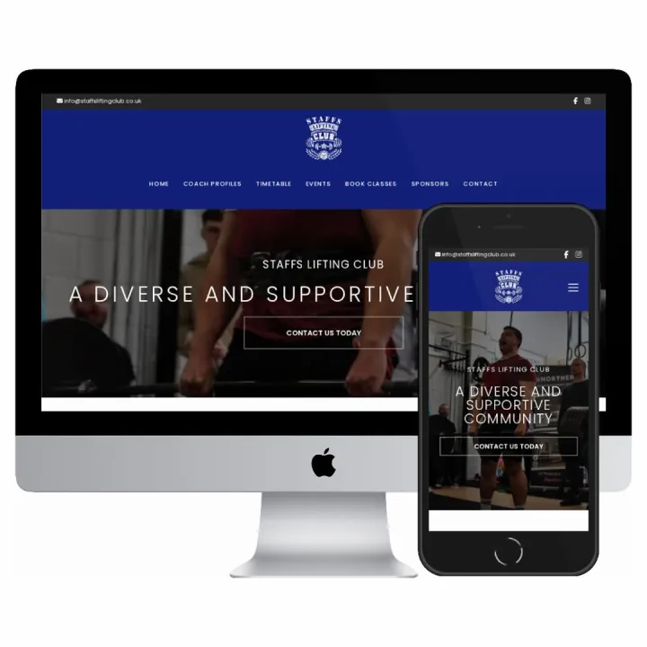 Desktop and mobile screenshots of the Staffs Lifting Club website