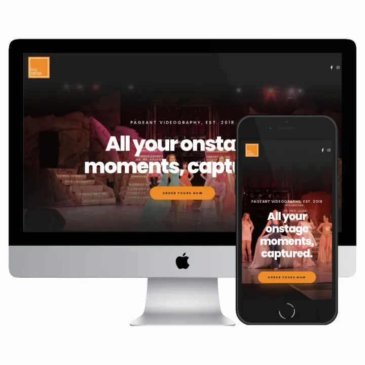 Desktop and mobile screenshots of the D13 Media website