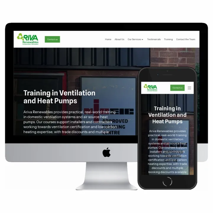 Desktop and mobile screenshots of the Ariva Renewables website