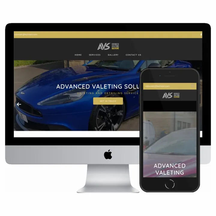 Desktop and mobile screenshots of the Advanced Valeting Solutions website