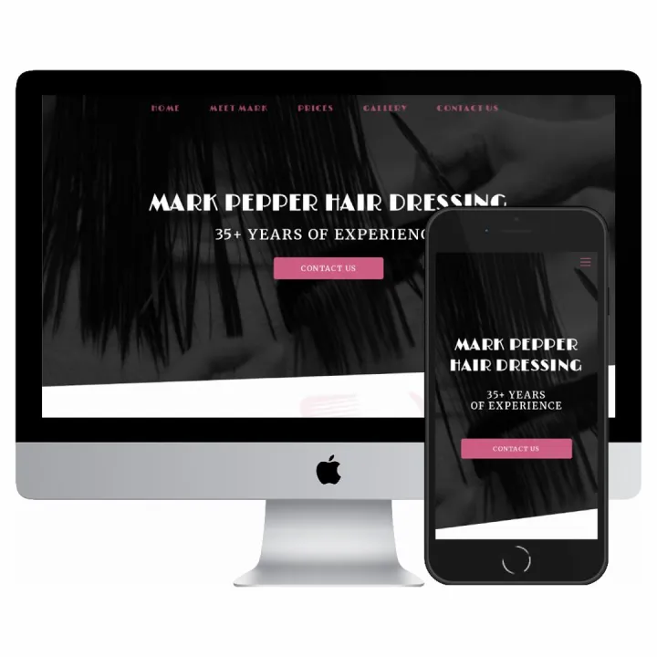 Desktop and mobile screenshots of the Mark Pepper Hair website