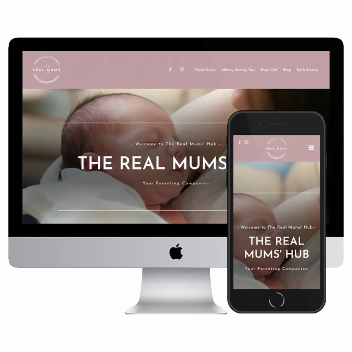 Desktop and mobile screenshots of the The Real Mums' Hub website