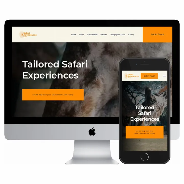 Desktop and mobile screenshots of the Safaris Adventures by Joy website