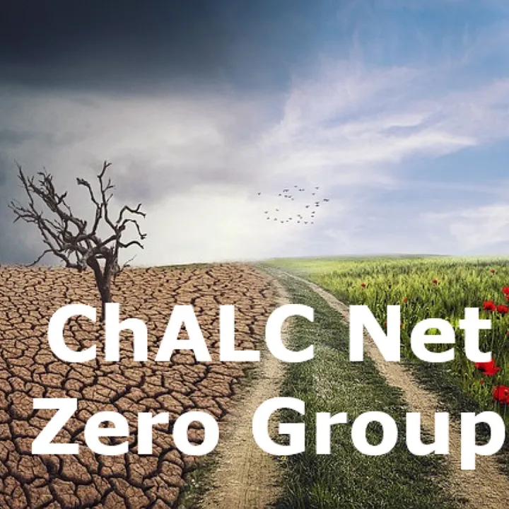 ChALC Net Zero Group written over a landscape split between parched cracked earth and a green meadow