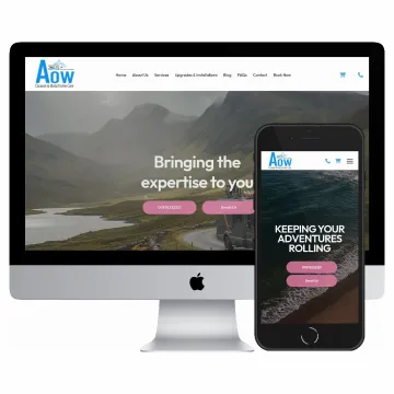 Desktop and mobile screenshots of the Adventures on Wheels website