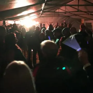 In the tent with the band