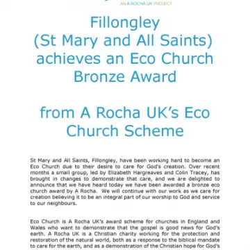 Eco Church Bronze Award for Fillongley