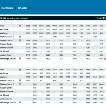 84 Bus Timetable Monday – Friday Crewe – Chester