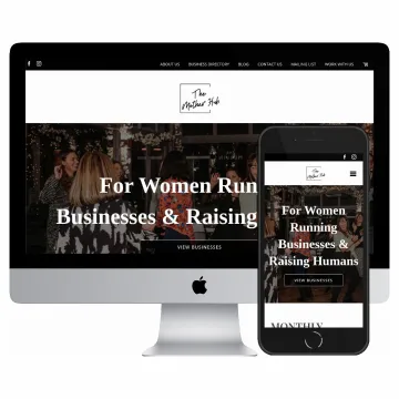 Desktop and mobile screenshots of the The Mother Hub website