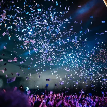 Confetti cascading down during a rock concert