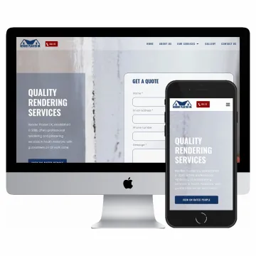 Desktop and mobile screenshots of the Render Plaster UK website
