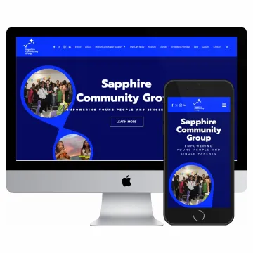 Desktop and mobile screenshots of the Sapphire Community website