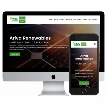Desktop and mobile screenshots of the Ariva Renewables New website