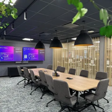 Office meeting space with plants