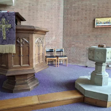 Staveley Methodist Church pulpit and font