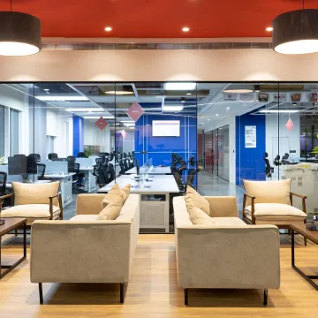 Office reception area with sofas