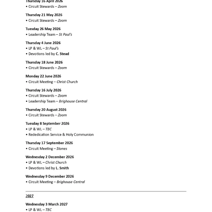 Future Meeting Dates 2026 & 2027