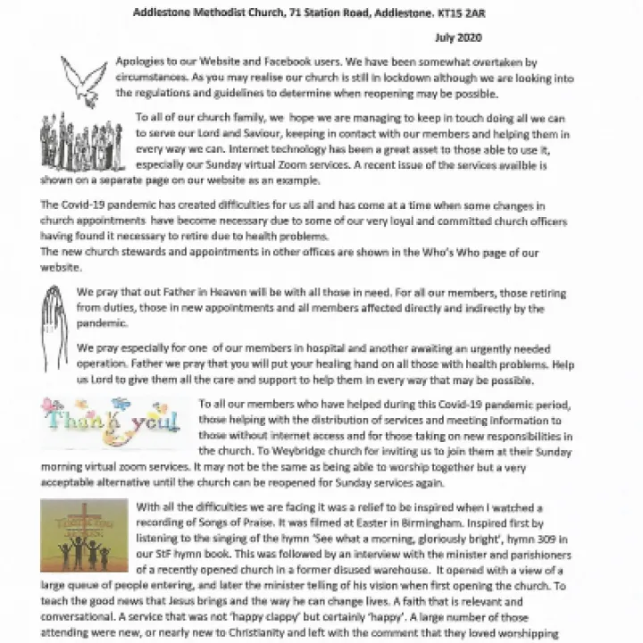 Church news &ndash;  July 2020