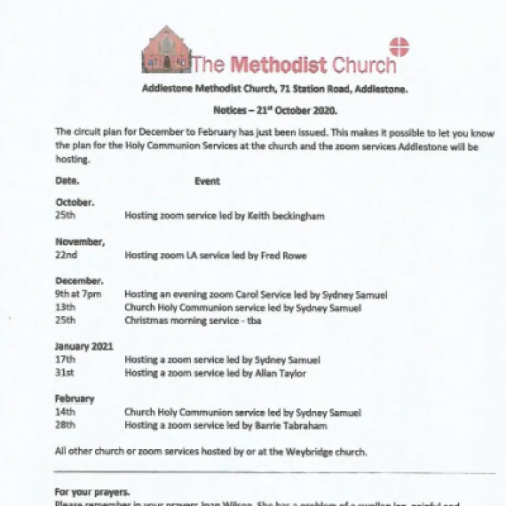 October '20 Church Notices