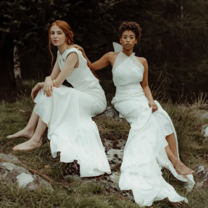 Seated casual wilderness highland couple P