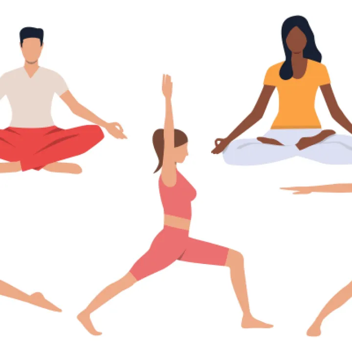 Set of people practicing yoga